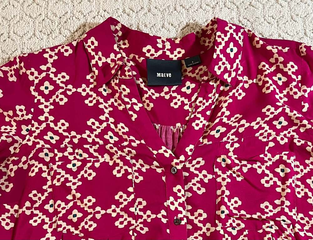 Maeve Women's Button-Down Shirt Pink Floral Print Size 8